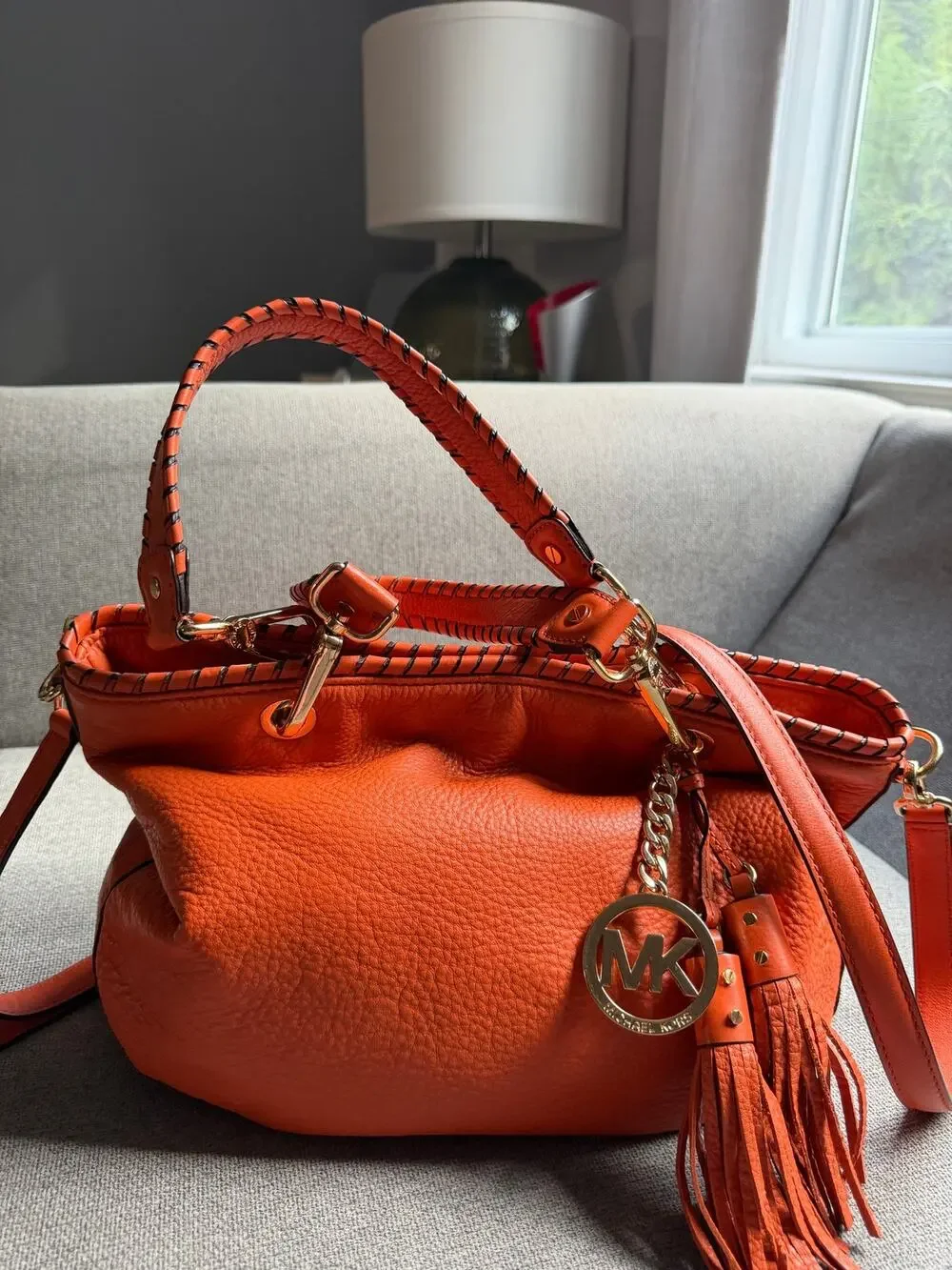 Michael Kors Bennet Tangerine Orange Leather Medium Crossbody Bag